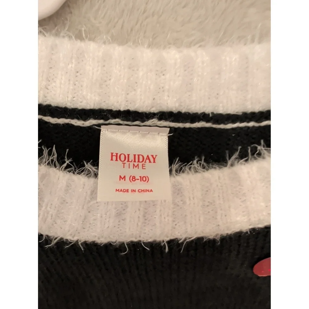 Holiday Time Llama Christmas Sweater‎ M 8-10 Black 3D Sequin Ugly Festive